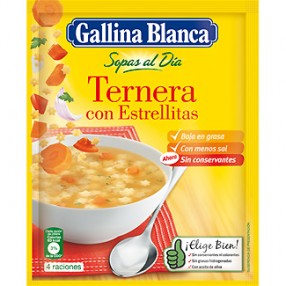 SOPA AL DIA GALLINA BLANCA ternera con estrellitas sobre 74 grs